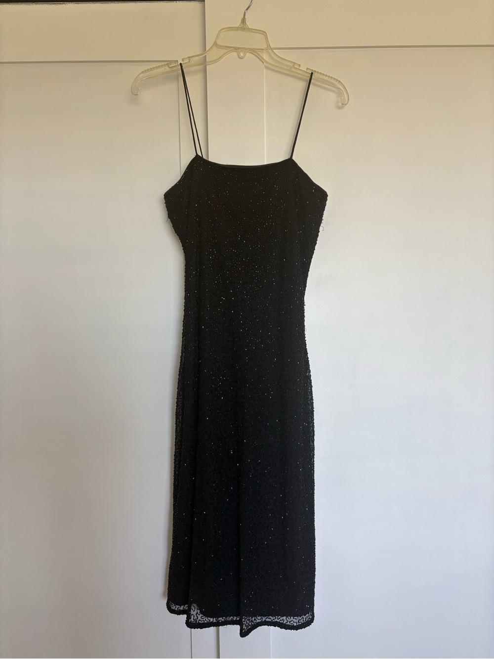 Black Sparkle Midi Slip Dress with Thin Straps